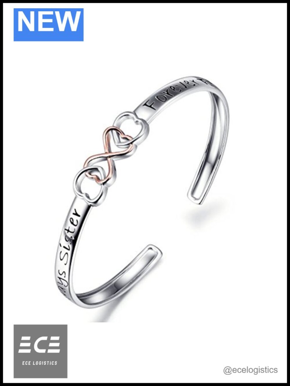 Sterling Silver Cuff Bracelet Engraved Always Sister Forever Friend 7 Inch